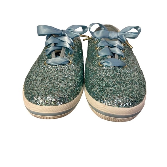 KEDS x KATE SPADE NEW YORK CHAMPION GLITTER SNEAKERS BLUE RIBBONED LACES WF61658 - Picture 12 of 17